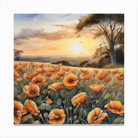 Poppies At Sunset Canvas Print