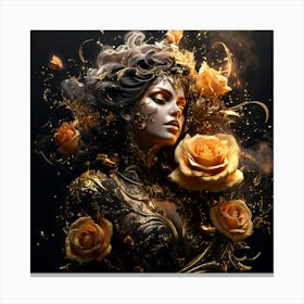 Woman Holding Golden Roses Canvas Print