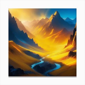 Mountain Landscape With A River Canvas Print