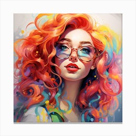 Colorful Girl With Glasses 1 Canvas Print