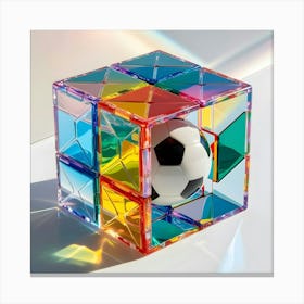 A Image Of Colorful Transparent Rubik S Magic Cube With A Soccer Ball In It Canvas Print