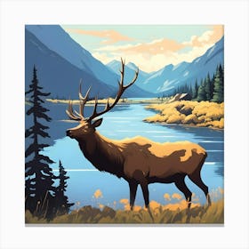 Elk By The Lake Canvas Print