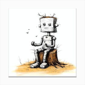 Robot Sitting On Stump Canvas Print