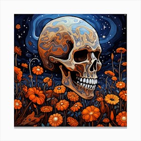 Skull In The Meadow Canvas Print