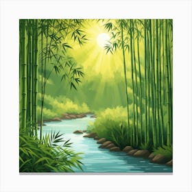 A Stream In A Bamboo Forest At Sun Rise Square Composition 180 Canvas Print