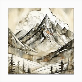 Firefly An Illustration Of A Beautiful Majestic Cinematic Tranquil Mountain Landscape In Neutral Col (40) Canvas Print