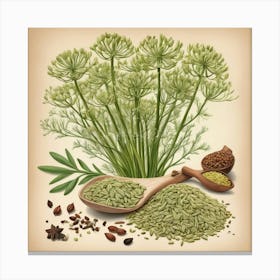 Fennel Seeds flower plants painting art print 3 Canvas Print