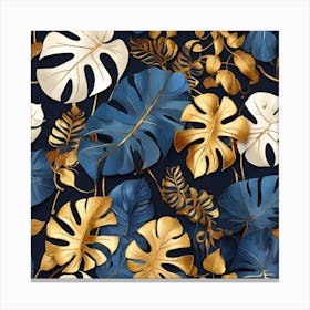 Golden and blue leaves of Monstera Canvas Print