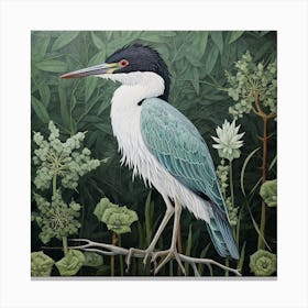 Ohara Koson Inspired Bird Painting Green Heron 3 Square Canvas Print