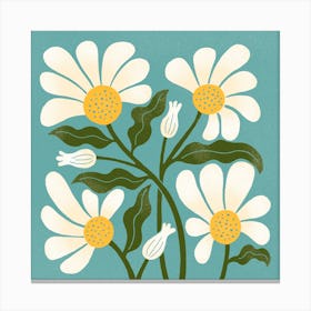 Daisy Blooms In Blue Square Canvas Print