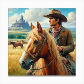 Cowboy On Horseback Canvas Print