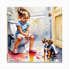 Little Girl And Dog 4 Canvas Print