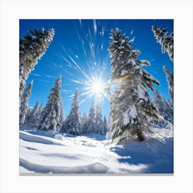 Crystal Clear Ice Clings To The Pine Trees Under A Vibrant Radiant Sun In A Wintry Wonderland Ext Canvas Print