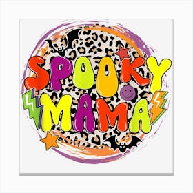 Retro Groovy Vintage Spooky Mama Leopard Circle Halloween Canvas Print