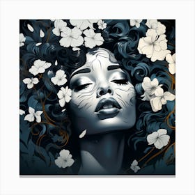 Portrait Of A Woman With Flowers 8 Canvas Print