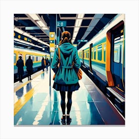 Girl At The Train Station Canvas Print