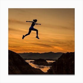 Silhouette Of A Woman Jumping In The Air Canvas Print
