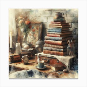 Old Books On The Table Canvas Print