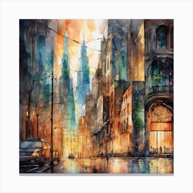 Cityscape Watercolor Painting Canvas Print