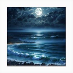 Full Moon Over The Ocean Canvas Print