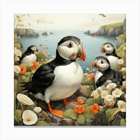 Puffins art print 2 Canvas Print