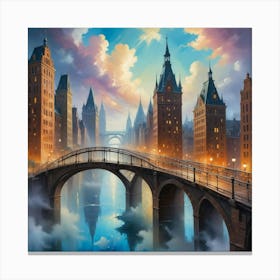 Bridge Over The River Paintings Art Print Canvas Print