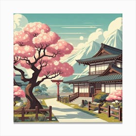 Japanese House In Spring Canvas Print