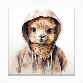 Watercolour Cartoon Alpaca In A Hoodie 1 Canvas Print