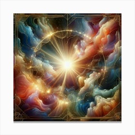 Radiant Mysterious Marble Light: Multicolor marble and gold and diamonds imitation frame lines, acrylic art glass wall art, scratch and shatter resistant inside glass inside glass 1 Canvas Print