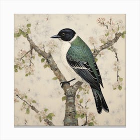 Ohara Koson Inspired Bird Painting Bluebird 2 Square Canvas Print