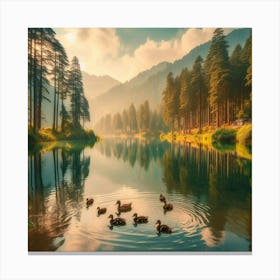 Ducks In A Lake Canvas Print