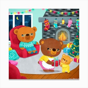 Teddy Bears Family Christmas Eve Canvas Print