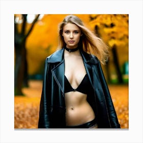 Beautiful Woman In Black Lingerie Canvas Print