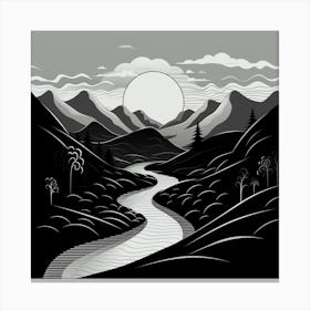 Design of river, Black And White Landscape Canvas Print