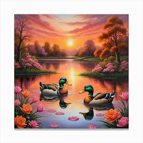 Ducks At Sunset Canvas Print