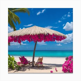 Pink Flowers On The Beach Canvas Print