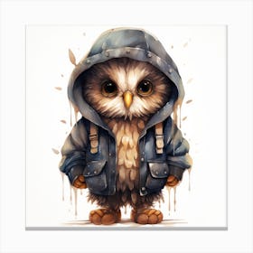 Watercolour Cartoon Owl In A Hoodie Canvas Print