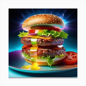 Burger On Plate 2 Canvas Print