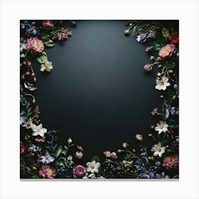 Floral Wreath On Black Background 1 Canvas Print
