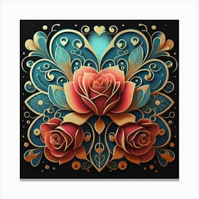 Abstract art of exotic flowers with vibrant abstract hearts in their designs, hearts, 15 Canvas Print