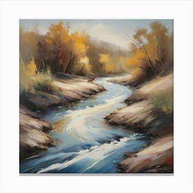 An abstract painting of a river, with bold brushstrokes and a mix of warm and cool tones, evoking a sense of movement and tranquility. 3 Canvas Print