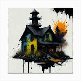 Colored House Ink Painting (83) Canvas Print