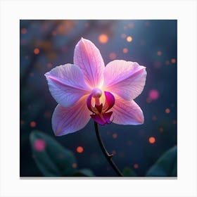 A Radiant Orchid With Petals Of Flowing, Celestial Light Blooming In A Surreal Garden 1 Canvas Print