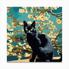 Art Almond Blossom With Black Cats, Vincent Van Gogh Inspired 1 Canvas Print