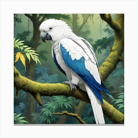 Blue Winged Macaw Perched On A Branch In A Tropical Forest Canvas Print