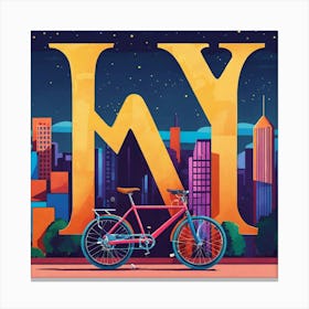 Big Letter M With In The Background A Bicycle Canvas Print