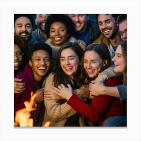 Group Of Friends Around A Campfire Canvas Print