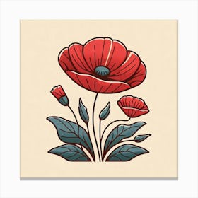 Large red poppy flower, Vector art 4 Canvas Print