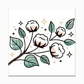 Cotton Flower branch, Vector art 4 Canvas Print