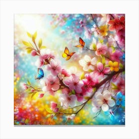 Cherry Blossoms With Butterflies Canvas Print